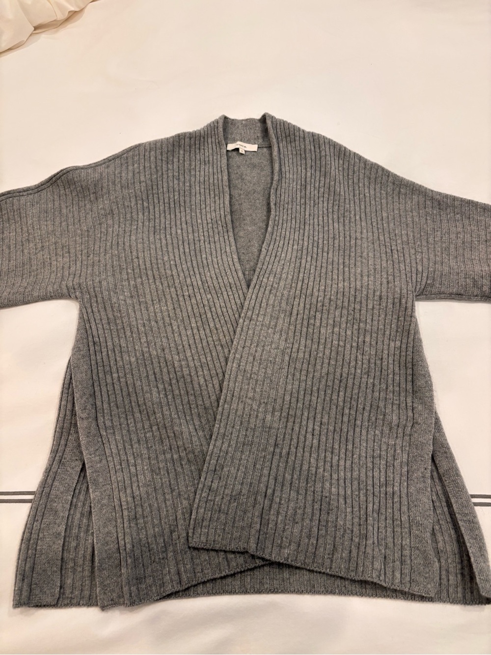 Vince Open-Front Ribbed Cardigan Sweater - Gray - Picture 3 of 7